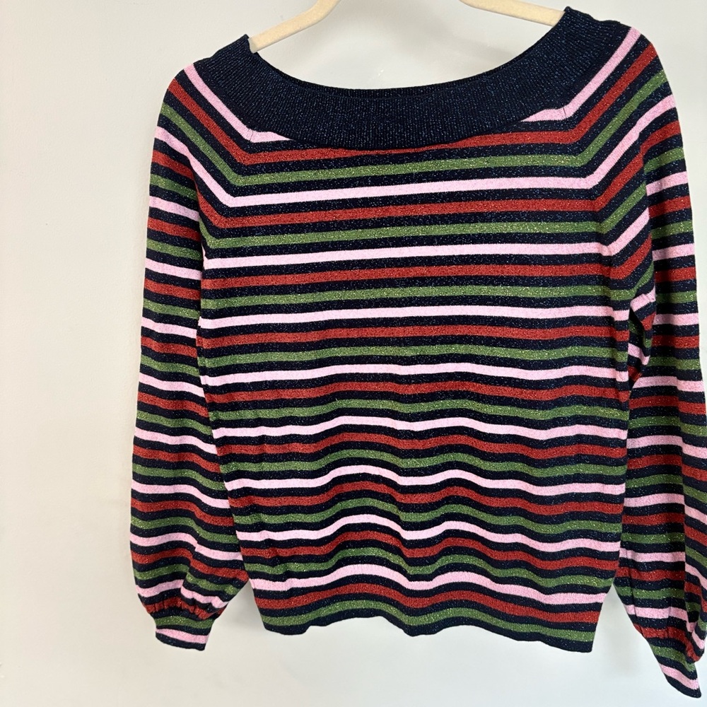 Boden Mabel Striped Wool Metallic Shimmer  Sweater - size 6 - Picture 4 of 8